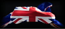 Side-view of the silhouette of a MINI wrapped in a British flag.